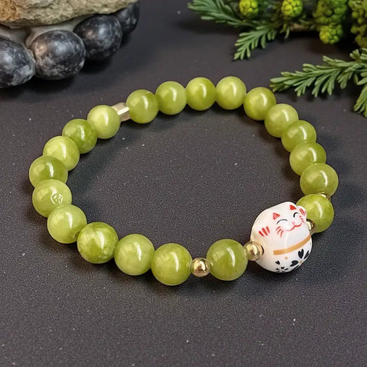 Bracelet Maneki Neko et Jade