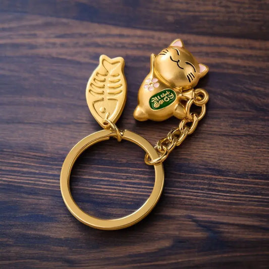 Maneki Neko Porte Clés Doré