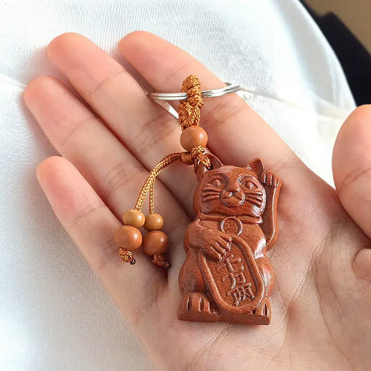 Maneki Neko Porte-Clefs en Bois