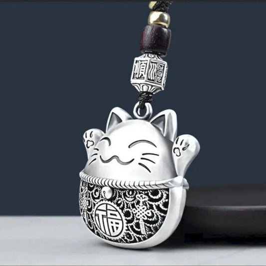 Porte-Clés Chat Chanceux Argent