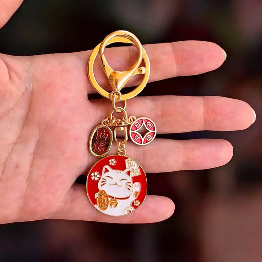 Porte-Clés Chat Chanceux Rouge