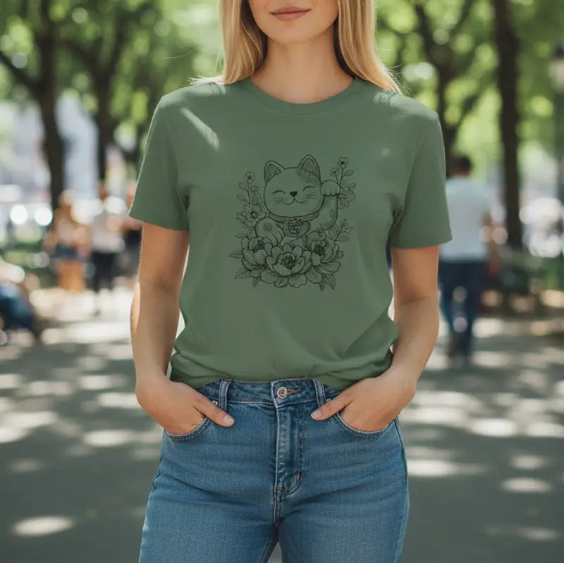 T-Shirt Femme Chat Chanceux Fleuri