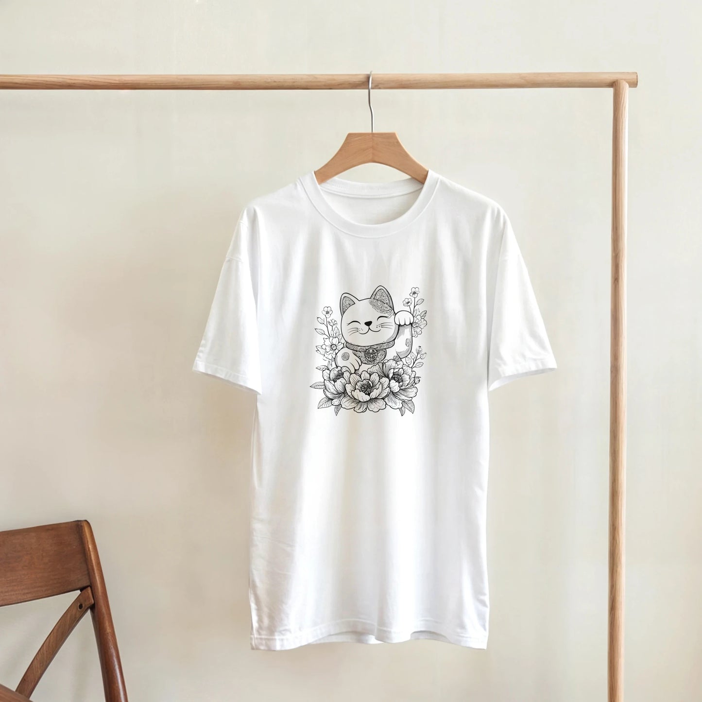 T-Shirt Femme Chat Chanceux Fleuri