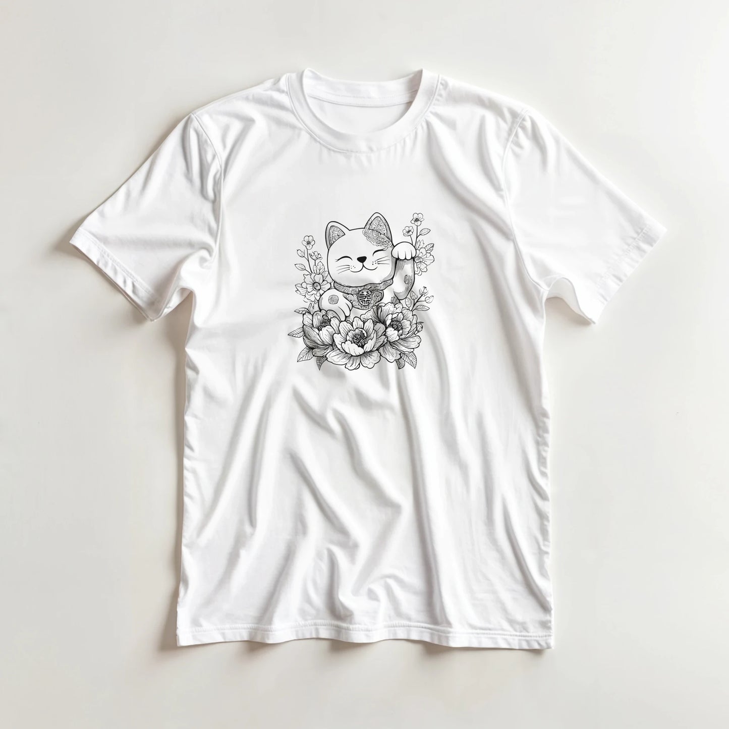 T-Shirt Femme Chat Chanceux Fleuri
