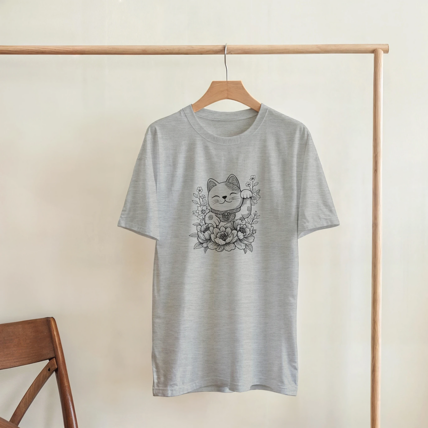 T-Shirt Femme Chat Chanceux Fleuri
