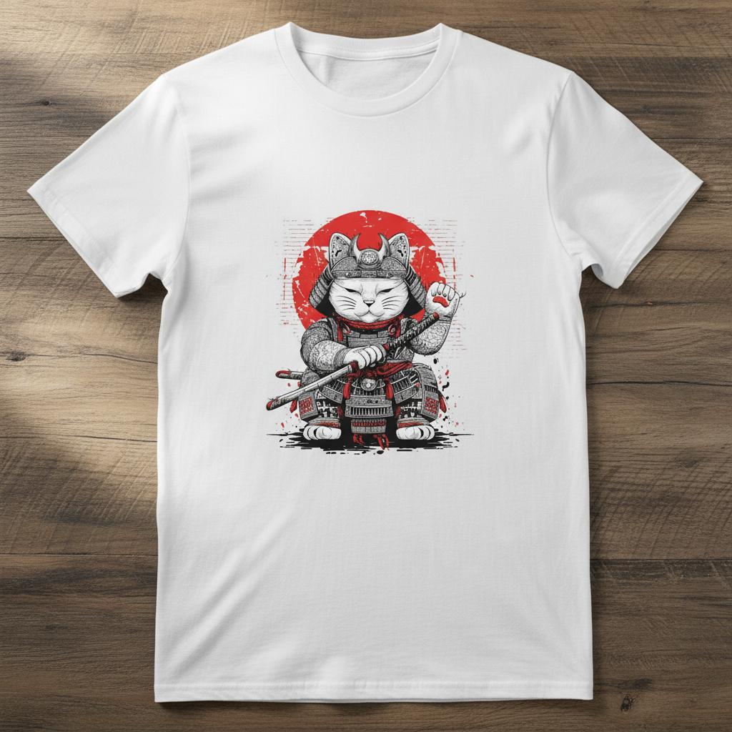 T-Shirt Maneki Neko Blanc "Lucky Samourai"