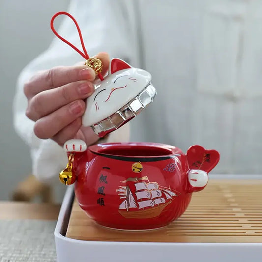 Boîte à Thé Chat Chanceux 