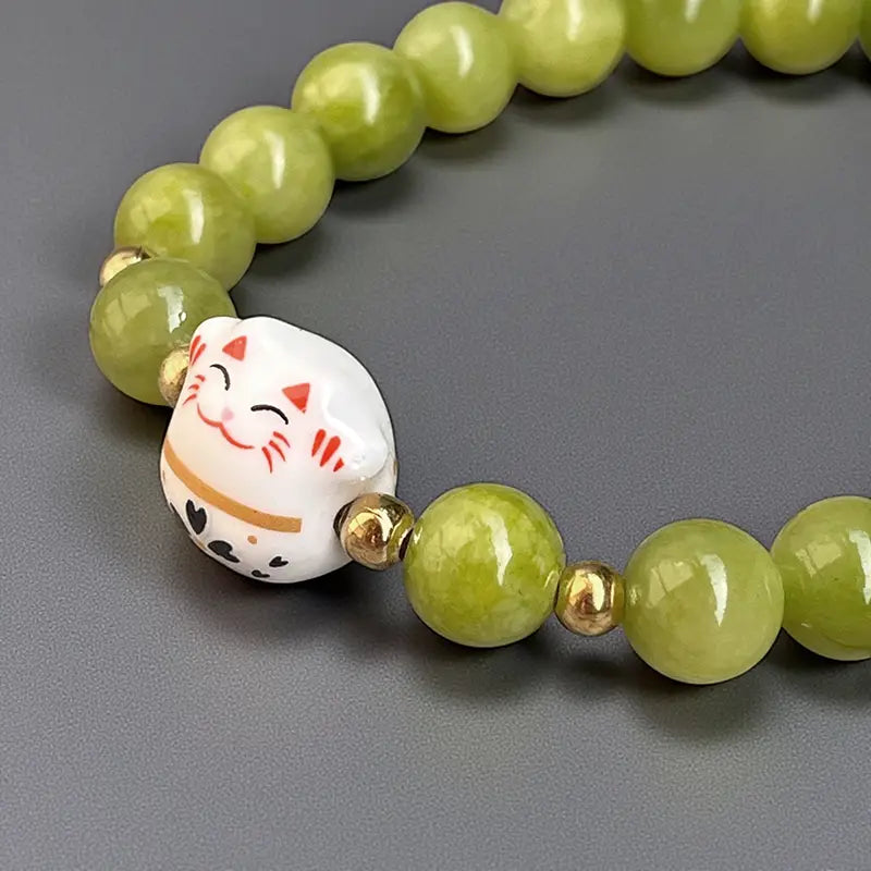 Bracelet Maneki Neko et Jade