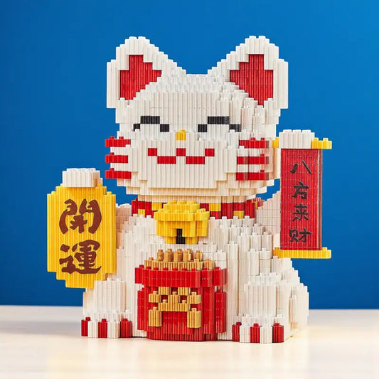 Chat chanceux à  Construire en Blocs Blancs