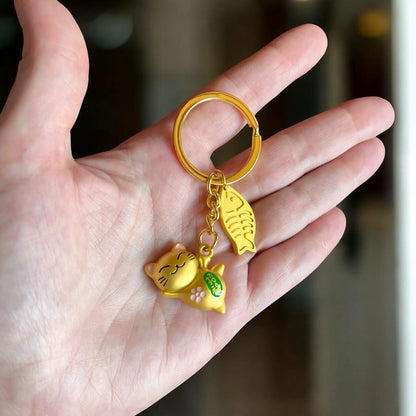 Maneki Neko Porte Clés Doré