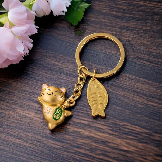 Maneki Neko Porte Clés Doré