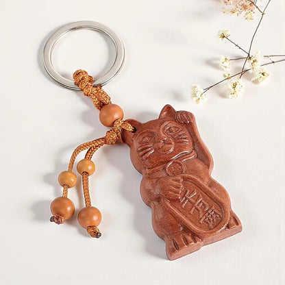 Maneki Neko Porte-Clefs en Bois