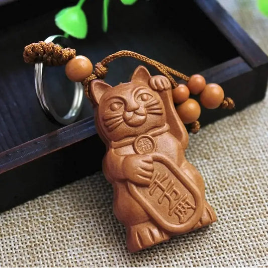 Maneki Neko Porte-Clefs en Bois