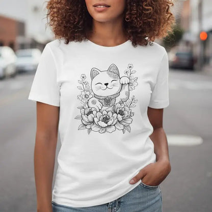 T-Shirt Chat Chanceux Fleuri