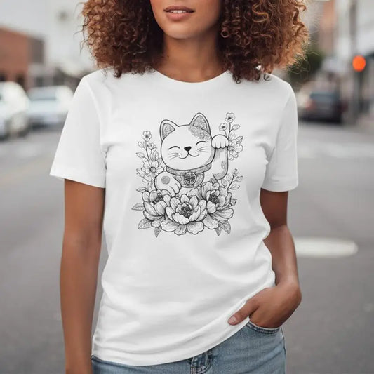 T-Shirt Chat Chanceux Fleuri