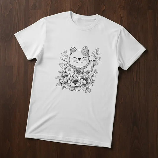 T-Shirt Femme Chat Chanceux Fleuri