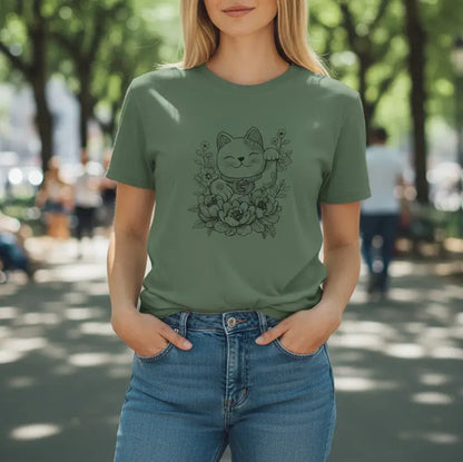 T-Shirt Femme Chat Chanceux Fleuri