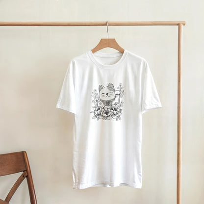 T-Shirt Femme Chat Chanceux Fleuri