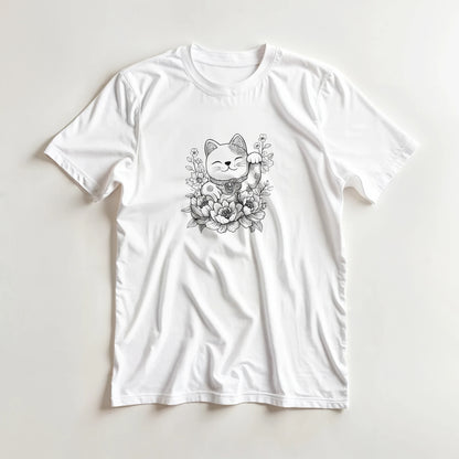 T-Shirt Femme Chat Chanceux Fleuri