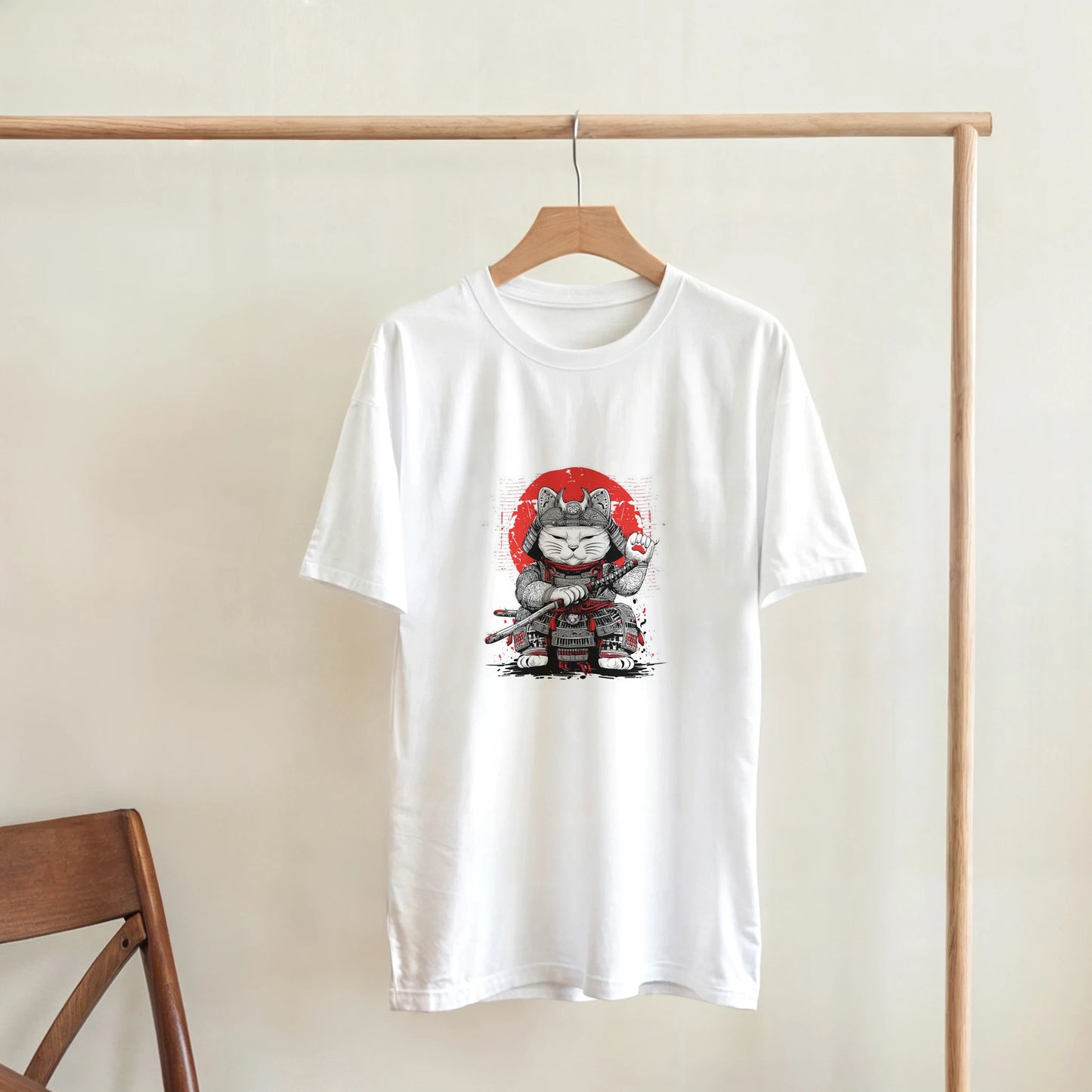 T-Shirt Maneki Neko Blanc "Lucky Samourai"