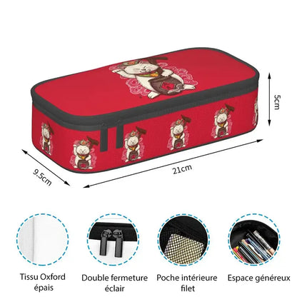 Trousse Crayons Chat Chanceux Rouge